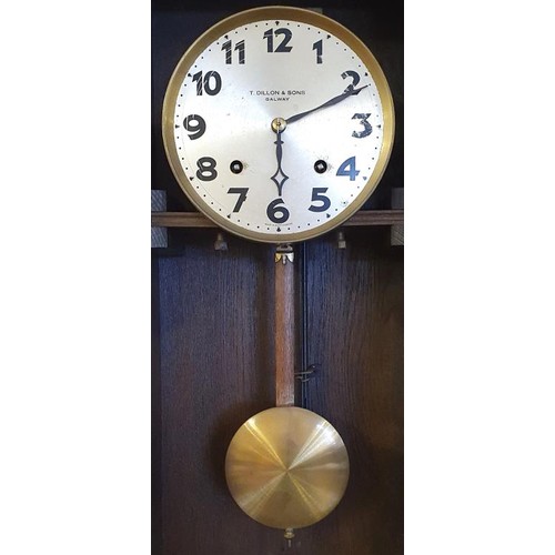 405 - Early 20th Century Oak Cased Wall Clock with T. Dillon, Galway badge inside