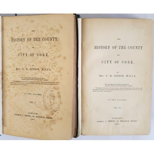 8 - Rev. C. Gibson 'The History of the County and City of Cork' 1861. Two Volumes. Map. Original Green C... 