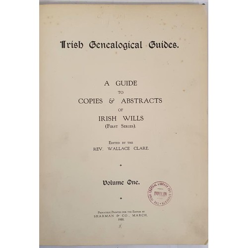 91 - Irish Family History. Guide to Irish Genealogy by Wallace Clare, 1930 Rare copy. Ex libris