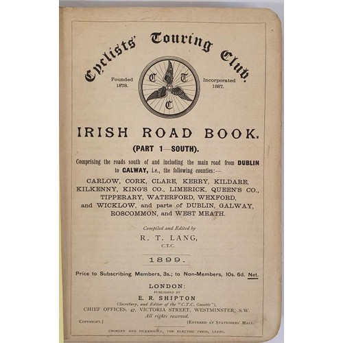 230 - R.T. Lang. Cyclists' Touring Club - Irish Road Book Part 1 (South) Covering most of the South & ... 