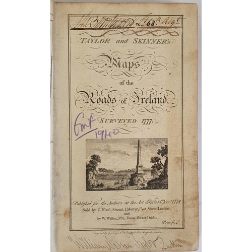 Maps of the Roads of Ireland, Surveyed 1777. George Taylor and Andrew Skinner. Dublin. 1778. 288 pages of original road maps. Incomplete map of Ireland. Original leather binding. Road maps in excellent condition