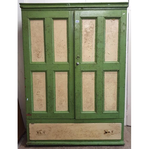 442 - Victorian 2-Door Panelled Food Cupboard with a long base drawer, c.50in wide, 68in tall