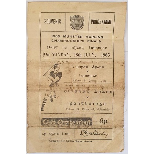 98 - GAA: Munster Hurling Championship Finals 1963, Souvenir Programme. Tipperary V Waterford with 2 page... 