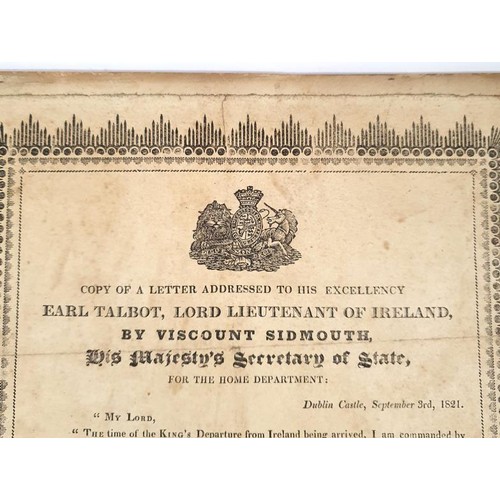 170 - King George IV’s Visit to Ireland 1821: Copy of a Letter addressed to Earl Talbot, Lord Lieute... 