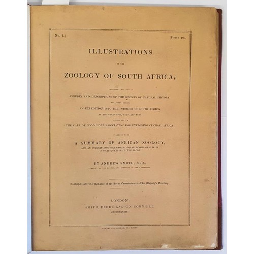 Andrew Smith. Illustrations of the Zoology of South Africa. 1838. 1st. Folio. With 20 coloured plates of birds, snakes, rhinos, stoats etc. Rare