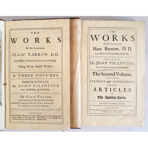 132 - Barrow, Isaac The Works. London: 1722. folio. 3 vols (bound in two), engraved portrait, contemporary... 