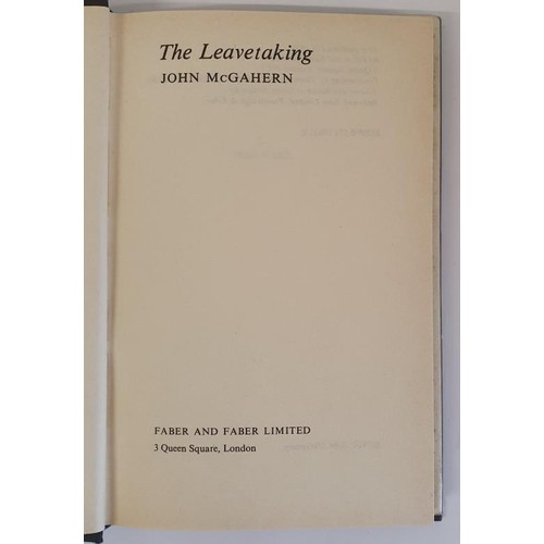 186 - John McGahern – The Leavetaking, published 1974. In Original Jacket. Signed and Inscribed to t... 