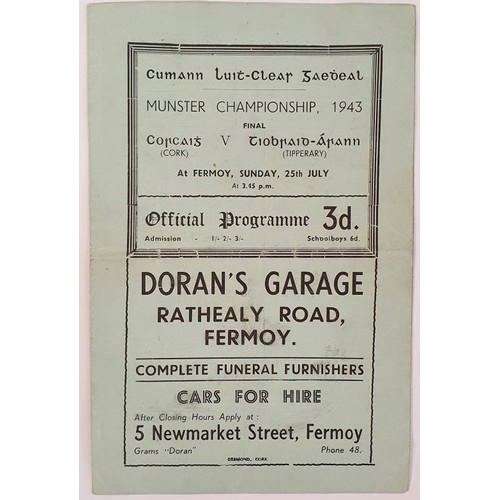 241 - G.A.A. 1943 Munster Championship Programme between Cork and Tipperary, at Fermoy on the 25th of July... 