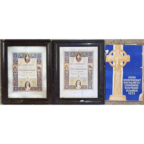 396 - The Eucharistic Congress 1932: Two framed and mounted, one glazed, colour poster commemorating the C... 