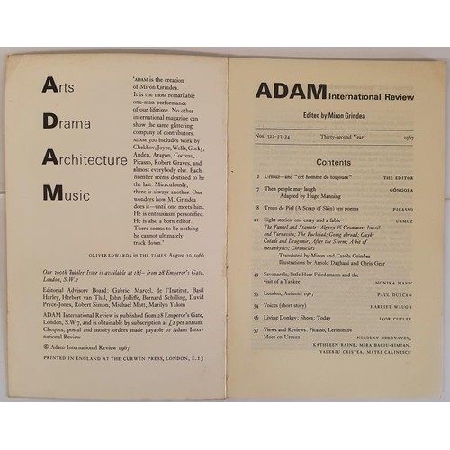 431 - Pablo Picasso Adam International Review No. 322-4, 1967, SIGNED s and dedicated 'pour Miron Grindea'... 