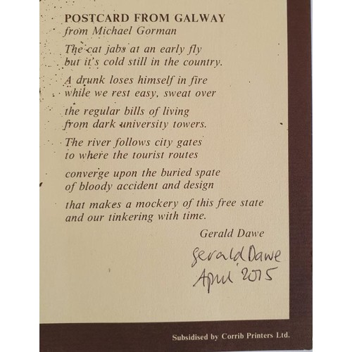 443 - Gerald Dawe; Postcard from Galway, Broadside signed by both the poet Gerald Dawe and the illustrator... 