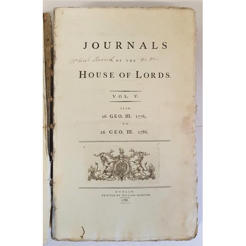 459 - Irish Parliament: Journal of the House of Lords. Vol. 5, 1776-1786; and Vol. 6, 1787-1791, Dublin: 1... 