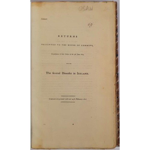 480 - Returns Presented To The House of Commons from The Several Dioceses In Ireland, 1806. Half calf.