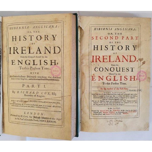 517 - Hibernia Anglicana or The History of Ireland COX, RICHARD Published by Joseph Watts, London, 1689.Tw... 