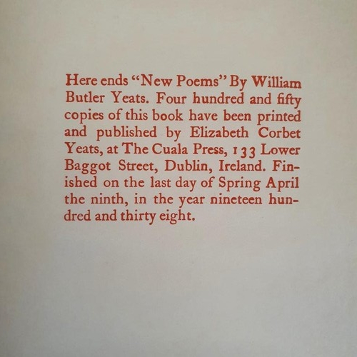 568 - W. B. Yeats. New Poems. 1938. Cuala Press. Limited edition. (450) Original Quarter linen, blue cloth... 