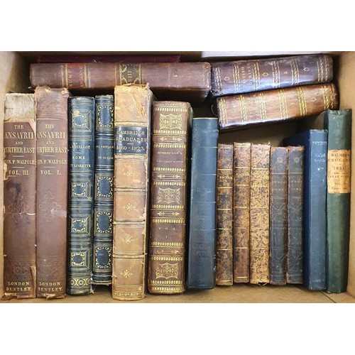 609 - Box of antiquarian including: British Tourist, 4 vols in 2; Cambridge Grads; Vol 1 and 11 The Ansayr... 