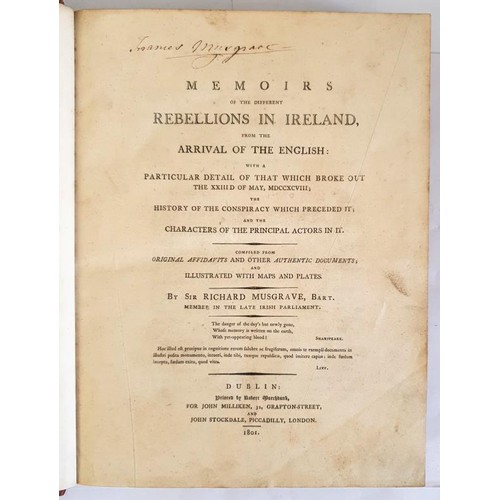 150 - Sir Richard Musgrave. Memoirs of the Different Rebellions in Ireland from the Arrival of the English... 