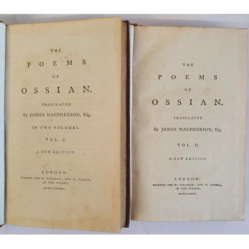 158 - Poems of Ossian Translated by James Macpherson - 2 Volumes (M. DCC IXXXIV). Bookplate Westport House... 