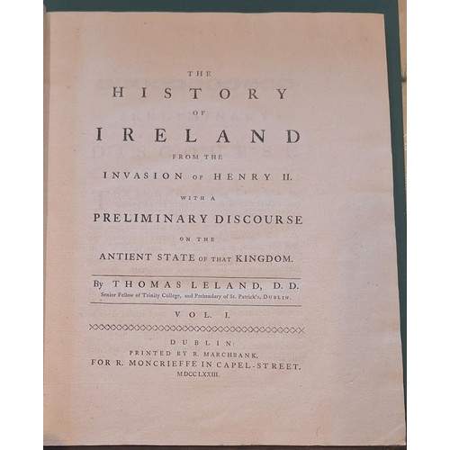 187 - History of Ireland from the Invasion of Henry II (1773), complete in 3 vols. Thomas Leland. Full hal... 