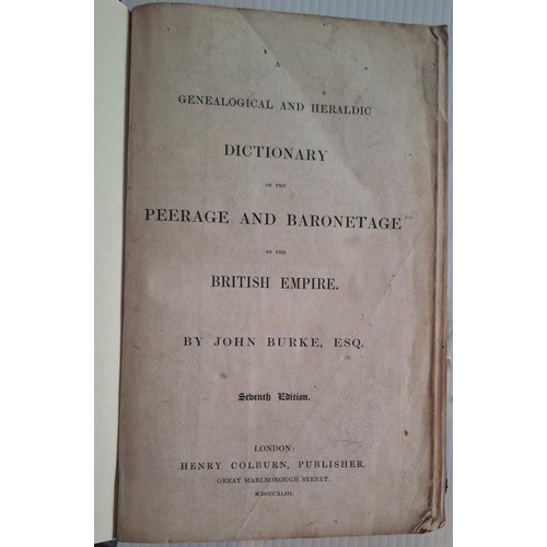 384 - Burke’s Peerage and Baronetage (1843). Later half-leather and marbled boards with original bac... 