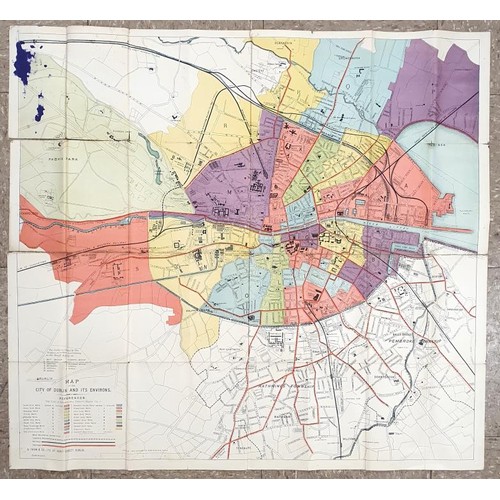 456 - Maps: Dublin Coloured. Showing Ten Bridges that crossed the Liffey and the Twenty wards at thie time... 