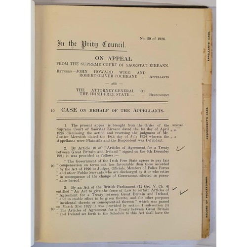 508 - Record of proceedings, for the Wigg-Cochrane case in the supreme court of Saorstat Eireann.1926. Han... 