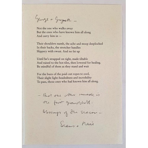 525 - Seamus Heaney Christmas card, privately published for the author by Peter Fallon/The Gallery Press, ... 