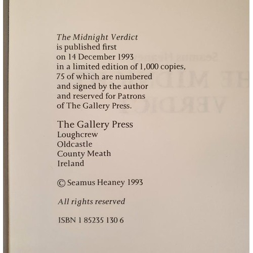 533 - Seamus Heaney: The Midnight Verdict, 1993, 1st Ed, limited edition 1000; Aeneid Book VI, 2016, 1st E... 