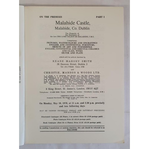 37 - Malahide Castle catalogue for the Auction of the Property comprising Watercolours, Engracings, Engli... 