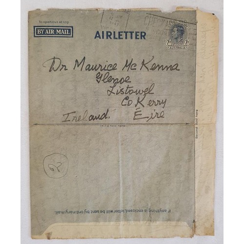 98 - Listowel Interest - A manuscript letter from T F Culhane (Kerry author) whilst living in Melbourne t... 