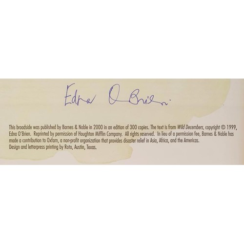 279 - Edna O’Brien; Broadside from Wild Decembers, framed, signed limited edition 137/300, Barnes &a... 