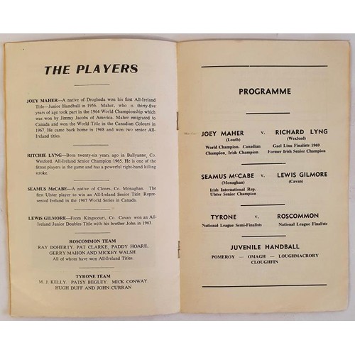 399 - A Hundred Years Of Handballing 1869-1969. Loughmacrory, Co. Tyrone. Souvenir Programme. 14pp. with l... 