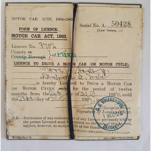 425 - Saorstát Éireann: Motor Driver's Licence issued 1926. With advertisements for Pratts P... 