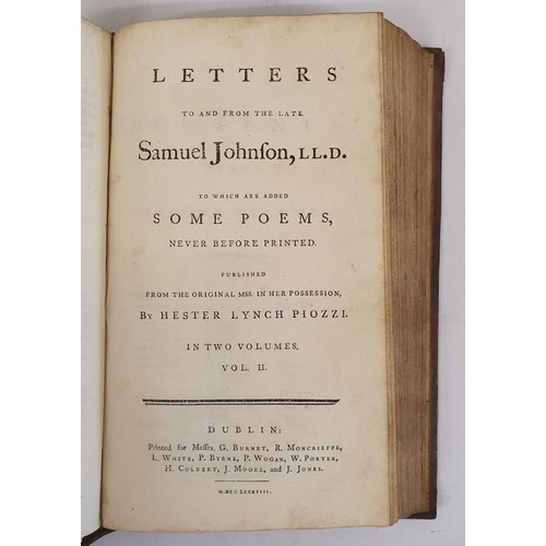 450 - Letters to and From the Late Samuel Johnson, LL.D., to Which are added Some Poems Never Before Print... 