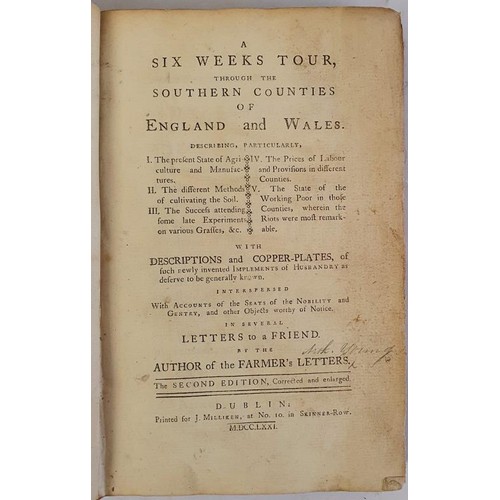 597 - A Six Weeks Tour Through The Southern Counties Of England And Wales. Dublin: J. Milliken, 1771. The ... 