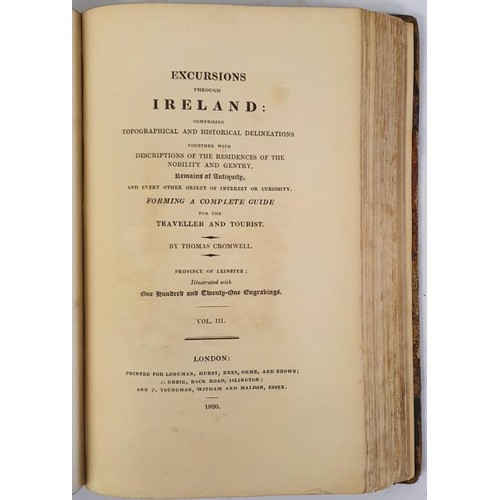 609 - Thomas Cromwell. Excursions Through Ireland. 1820. First editon. Three volumes in one. Numerous stee... 