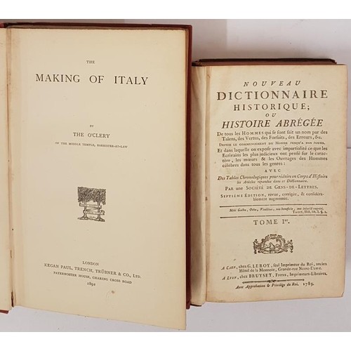 338 - The O'Cleary. The Making of Italy. 18892. 1st and Dictionnair Historique. 1789 part of trinket box m... 