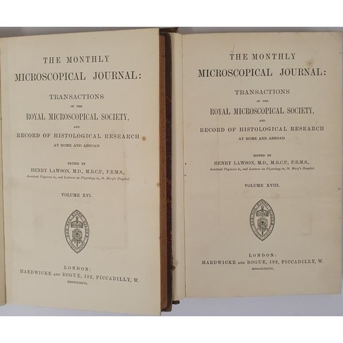 376 - H. Levinson. The Monthly Microscopical Journal 1876 and 1877. Illustrated, some colour plates. Half ... 