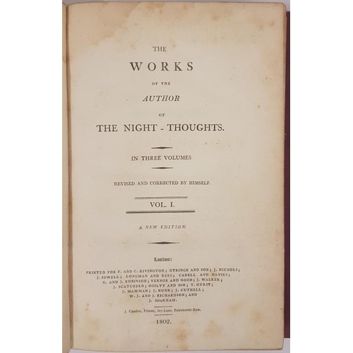 378 - Edward Young. Night-Thoughts. 1802. 3 volumes. Fine half calf, red boards. Copper engravings... 