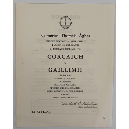 403 - GAA: Programme for Comórtas Thomáis Ághas (Thomas Ashe) Cork v Galway, 1976