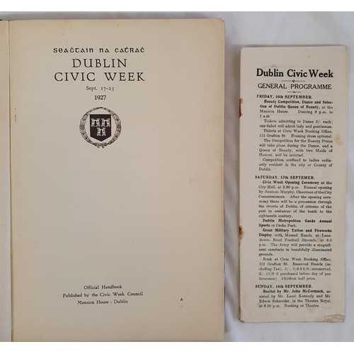 432 - Dublin Civic Week 1929 Official Handbook. Dublin Printers 1927. First Edition, Soft Cover; Also the ... 