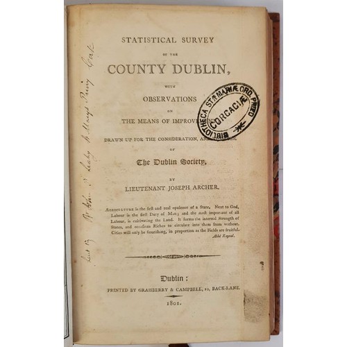 22 - Archer, Lieutenant Joseph. Statistical Survey Of The County Of Dublin. With Observations on the Mean... 