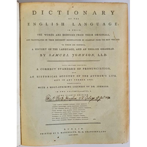 270 - Dublin Edition: Johnson (Samuel) A Dictionary of the English Language, 2 vols. thick 4to D. (R. Marc... 