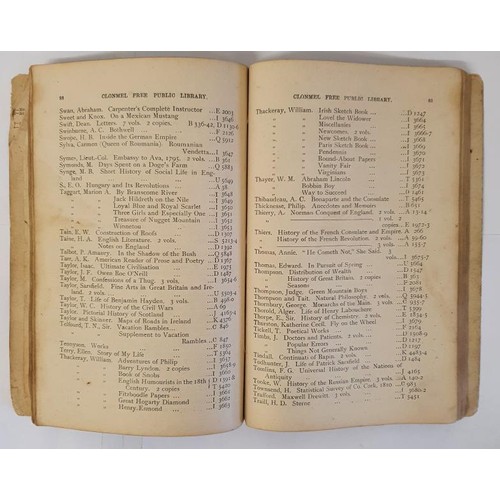 344 - Catalogue of the Free Public Library of Books in Clonmel 1919, prepared by Patrick Rigney