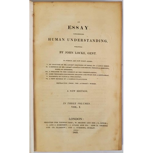 382 - An Essay Concerning Human Understanding [3 Volumes] Locke, John Published by Thomas Tegg [etc.] 1823... 