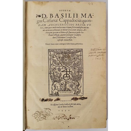 432 - The works of the late Basil the Great of Cappadocia, formerly archbishop of Caesarea.. Seller Image ... 