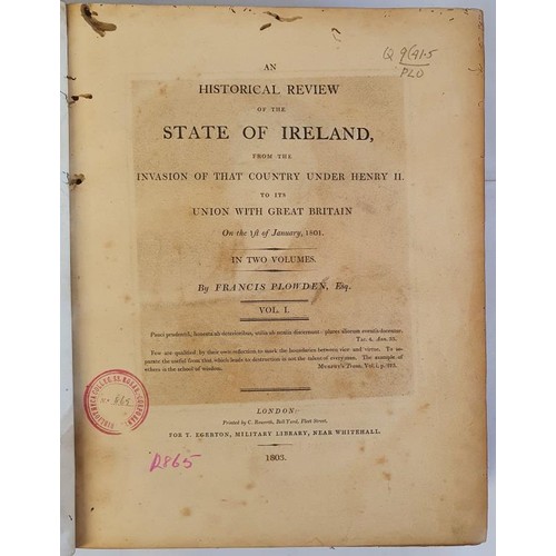 477 - Plowden, Francis. An Historical Review Of The State Of Ireland, from the Invasion of that Country un... 