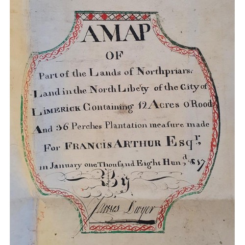 44 - Superb eighteenth century manuscript Map of Limerick . A Map of Part of the Lands of Northpriars, la... 