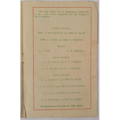 95 - Badminton Union of Ireland: International Exhibition Souvenir Programme Malayan and Irish Players Oc... 