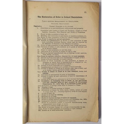 136 - Restoration of Order in Ireland Regulations. Published by Authority. August 1920. Printed wrappers. ... 